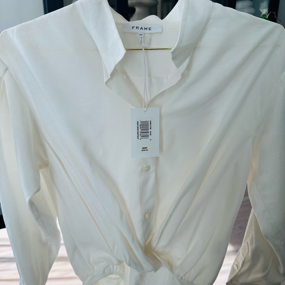 FRAME Cream White Wrap Shirt Long Sleeve Button Up Bodysuit NEW WITH TAGS